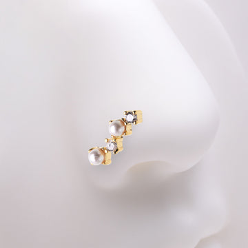Detail View 1 of Golden Brilliant Sparkle ZigZag Pearlescent Multi-Gem L-Shaped Nose Ring-Clear Gem